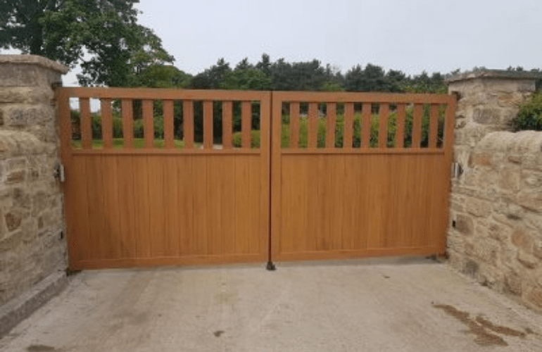 wooden look aluminium gates